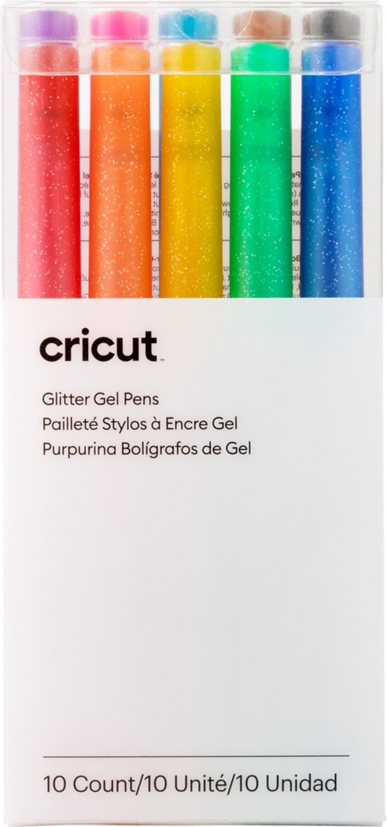 Cricut Glittergelpennen | regenboog + roze, bruin, zwart | 10 stuks